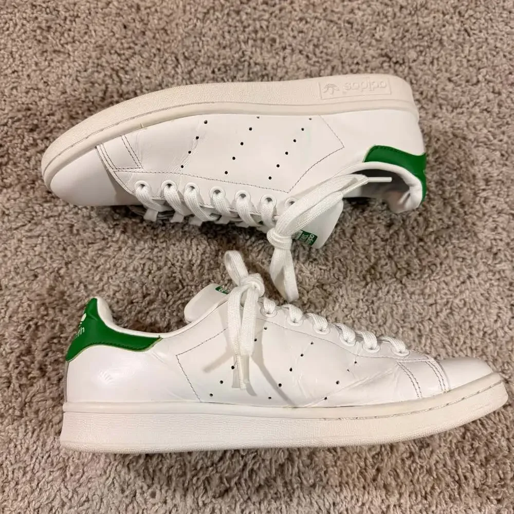 Adidas Stan Smith White Green Leather Sneakers Mens 8.5 Womens 10 EUC